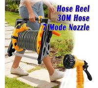 Garden Hose Reel 30M, Compact Hosepipe with 7-Pattern Water Spray Gun, Adjustable Nozzles, Portable Garden Hose Pipe Reel for Gardens, Patio Balconies