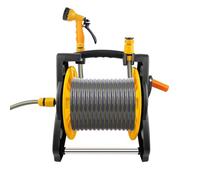 Garden Hose Reel 30M Hose Free Standing Garden Hose Holder Complete with 7 Adjustable Modes Spray Gun, Direct Spray Gun and Fittings, Robust Frame for Stability, Compact Hose Reel Flexibility Use
