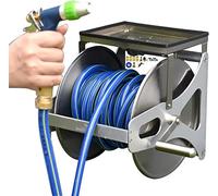 Garden Hose Reel, Outdoor Small Wall-Mounted Water Pipe Storage Rack, Household Cleaning Irrigation High Pressure Water Gun Hose Holder with Hose(+DN15 15m Blue Pipe)