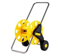 Garden Hose Reel Trolley Cart, 5 to 50M Hose Pipe Storage Reel for 1/2" Hose, Anti Twist Rewind with 2 Wheels for Garden Watering Lawn Patio Car Cleaning Outdoor Use (Yellow Trolley Cart)