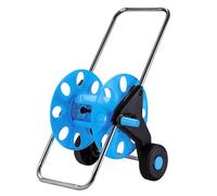 Garden Hose Reel Trolley Cart, 5 to 50M Hose Pipe Storage Reel for 1/2" Hose, Anti Twist Rewind with 2 Wheels for Garden Watering Lawn Patio Car Cleaning Outdoor Use (Blue Trolley Cart)