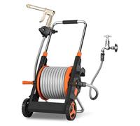 Garden Hose Reel,Water Pipe Storage Rack Foldable Cart, Mobile Trolley with Wheels, with Sprayer Nozzle and 50M/164Ft 1/2''