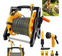 Garden Hose Reel with 15M/25M/30M Hosepipe & Adjustable Spray Nozzle Gun, Portable Hose Pipe Reel Retractable and Rewind for Patio & Car Cleaning, Hose Holder Garden Accessories for Lawn Watering