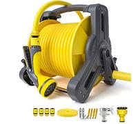 Garden Hose Reel with Hose Nozzle - Mobile Watering and Car Washing Cart, Free Standing or Wall Mounted, Compatible with Various Hose Lengths