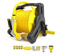 Garden Hose Reel with Hose Nozzle - Mobile Watering and Car Washing Cart, Free Standing or Wall Mounted, Compatible with Various Hose Lengths