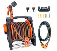 Garden Hose Reels with 30M Hose Pipe Spray Gun Set | Portable Wall Mount or Free Standing Water Reel Storage Holder, 1/2" Heavy Duty Hose with Spray Gun for Gardening Watering
