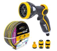 TOUGH MASTER 30m/100ft Heavy Duty Garden Hose 4 Layer Anti-Kink Reinforced Hose Pipe for Garden Pressure Washer with Multi-Purpose Hose Spray Gun 8 Pattern Nozzle with Connectors Fitted Thumb Control