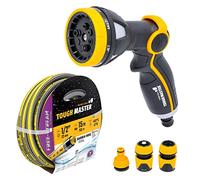 TOUGH MASTER 15m/50ft Heavy Duty Garden Hose 4 Layer Anti-Kink Reinforced Hose Pipe for Garden Pressure Washer with Multi-Purpose Hose Spray Gun 8 Pattern Nozzle with Connectors Fitted Thumb Control
