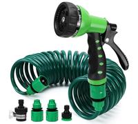 Garden Hose, Spiral Hose, 7.5 m, Flexible Garden Hose with 8 Function Showers, Leak-proof and Pressure Resistant for Car Washing, Watering Gardens and Showers of Pets (Green)