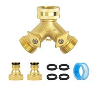 Garden Hose Splitter 2 Way, Double Outlet Garden Tap 3/4" Hose Connector, Y-type Brass Hose Connector, Garden Tap Splitter 2 Way, Garden Tap Connector with Individual On/Off and Two Quick Connector