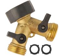 Garden Hose Splitter 2 Way Heavy Duty, Brass Faucet Adapter With Rubber Grip Handle For Gardening Water Hose Shut Off Valve Hose Connector Fittings Outdoor Water Spigot Hose Bib Y Splitter