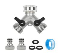 Garden Hose Splitter 2 Way, Y-type Brass Hose Connector, Double Outlet Garden Tap, 3/4" Hose Connector, Garden Tap Splitter 2 Way Garden Tap Connector with Individual On/Off and Two Quick Connector