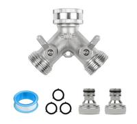 Garden Hose Splitter 2 Way, Y-Type Brass Tap Splitter, 3/4" Hose Connector, Double Outlet Hose Tap Individual On/Off with 2 Quick Connectors and Fittings for Watering, Gardening, Washing