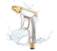 Garden Hose Spray Gun with Full Brass Nozzle, 100% Heavy Duty Metal Handheld Garden Hose Spray Gun, High Pressure Adjustable Nozzle with 4 Spraying Modes for Plants Watering, Car Washing, Pet Washing