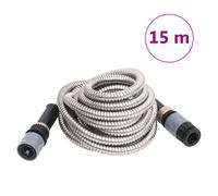 Garden Hose Stainless Steel 15m Silver 0.6" Flexible 8-Function Spray Nozzle Kit