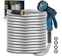 Garden Hose, Water Hose with 10 Function Nozzle, Garden Hose Metal with Leak-proof Connectors, Kink-Free & Ultra Flexible, Rust/Pet/Puncture Proof (50 FT)
