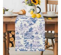 Garden House Boat Chinese Style Table Runner 72 Inches Long, Chinoiserie Classic Style Washable Table Runners Heat-Insulation Kitchen Dining Table Decorations for Home Party Decor 13x72in