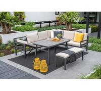 Garden Impressions Corsica Sand Cushions - Lounge & Dining Corner Sofa, with Table and Bench - Right Handed