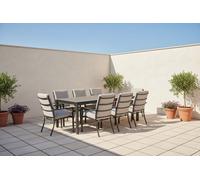 Garden Impressions Domingo 6 Seater Dining Table with Sergio Dining Chairs - Sand Cushions - Domingo 230cm Dining Table with 8 x Sergio Dining Chairs