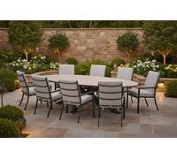 Garden Impressions Edison Natural - Eight Seater 280cm Oval Dining Suite with Sergio Chairs - Sand Cushions - Edison 280cm Dining Table with 8 x Sergio Sand Dining Chairs