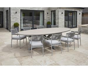 Garden Impressions Edison Natural - Eight Seater Oval Dining Suite with Barcelona Chairs - Edison 280cm Dining Table with 8 x Barcelona Dining Chairs