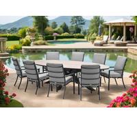 Garden Impressions Edison Natural - Eight Seater 280cm Oval Dining Suite with Sergio Chairs - Sand Cushions - Edison 280cm Dining Table with 8 x Sergio Sand Dining Chairs
