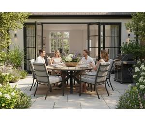 Garden Impressions Edison Natural - Six Seater Oval Dining Suite with Sergio Chairs - Light Grey Cushions - Edison 6 Seater Table with 6 x Light Grey Sergio Chairs