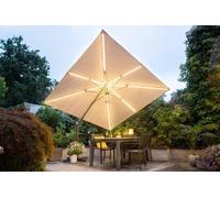 Garden Impressions Hawaii 300cm x 300cm Lumen LED Square Cantilever Parasol with 90kg Moveable Granite Base - Sand