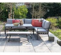 Garden Impressions Sergio - Lounge & Dining Corner Sofa, with Table, Bench and Optional Chair - Light Grey Cushions - Sergio Corner Sofa Dining Table and Bench (Right)