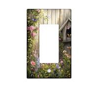Garden-Inspired Light Switch Cover Plates/Outlet Covers, Floral Butterfly Design in Vintage Wood Style, Spring Decor for Home Accents, Plastic Wall Plates Single Rocker