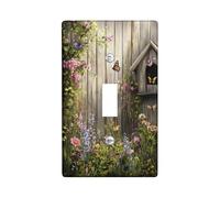 Garden-Inspired Light Switch Cover Plates/Outlet Covers, Floral Butterfly Design in Vintage Wood Style, Spring Decor for Home Accents, Plastic Wall Plates Single Toggle