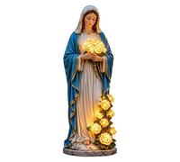 Garden Lamps Statue - Durable Resin 12 Inch | Waterproof Decorative Virgin Mary Lantern Lights Outdoor Flower Goddess Sculpture | Blessed Mother Rosary Figure Ornament for Yard Patio Pathway
