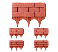 Garden Lane Edging - 5PCS No-Dig Interlocking Plastic Landscape Borders, Brick Stone Look, Red Color, Easy Installation for Outdoor Garden Decoration, Durable & Weather-Resistant