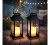Garden Lanterns Outdoor Hanging Waterproof Lights for Candles 2 Pack (Black) Modern