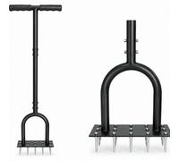 Garden Lawn Aerator Tool With 15 Steel Spikes & 3 Spare Spikes, 98Cm Manual Soil Aerator With T-Handle For Lawn Care