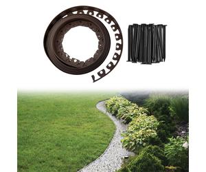Garden Lawn & Bed Edging 10m - Flexible Border Strip + 30Pegs, Forest Brown 40mm