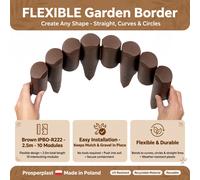 Garden Lawn Edging Border 2.5m Brown Flexible Plastic Palisade || IPBO R222