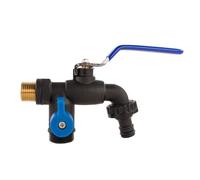 Garden Lever Double Tap 1/2 Inch BSP Male - 2 Way Outdoor Tap Splitter - Quick Connect Hose Outlet Plus 3/4 BSP Threaded Outlet with Valve - Nylon Body Metal Lever - Hozelock Gardena Compatible