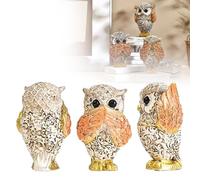 Garden Light Ornaments 3PCS Owls Figurine Set Hear Speak Zen Owl Statues Collectible Bird Sculptures for Shelf Cabinet Desktop for Birds Lovers Light Up Garden Ornaments (A, 4. 5x6. 4cm)