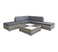 Garden Lounge 6pc Sofa Set Grey PE Rattan Glass Top Powder-Coated Corner 69.5cm