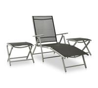 Garden Lounge Chair 178x61.5x60cm Aluminium Textilene Silver Foldable w/2 Stools