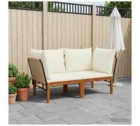 Garden Lounge Corner Sofa 2pc Beige & Cream 70x70x65cm Solid Acacia Wood & Rope