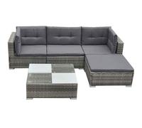 vidaXL Garden Lounge Set 5 Piece with Cushions Poly Rattan Grey Chaise Lounge