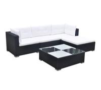vidaXL Garden Lounge Set 5 Piece with Cushions Poly Rattan Black Sun Bed Sofa