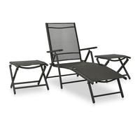 Garden Lounge Set 3 Piece Black Aluminium Textilene 178x61.5x60cm AdjustableFold