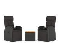 vidaXL Garden Lounge Set 3 Piece Black Poly Rattan and Steel Outdoor Sofa Set
