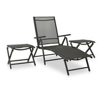 Garden Lounge Set 3pc Aluminium Textilene Black 178x61.5x60cm Foldable incl 2pcs