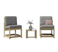 Garden lounge set 3pc brown solid pine wood chairs 50.5x55x77cm table sturdy