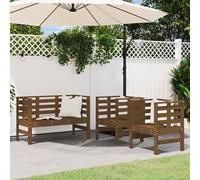 Garden lounge set 3pc honey brown solid pine 61.5x53x71cm chairs & bench outdoor