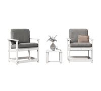 Garden lounge set 3pc pine wood White chairs 62x56x77cm table 40x38x28.5cm